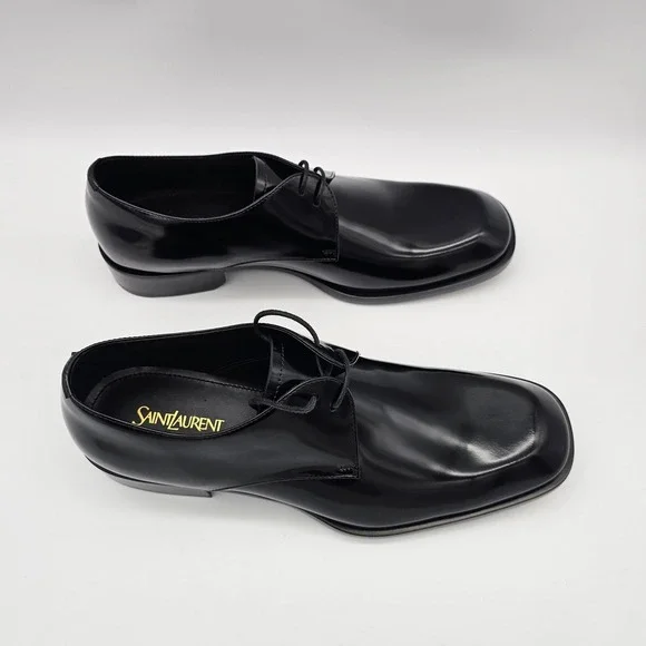 Saint Laurent Mens Vadim Derby Shoes Square Toe Polished Leather Nero Black 9.5 - Picture 2 of 7